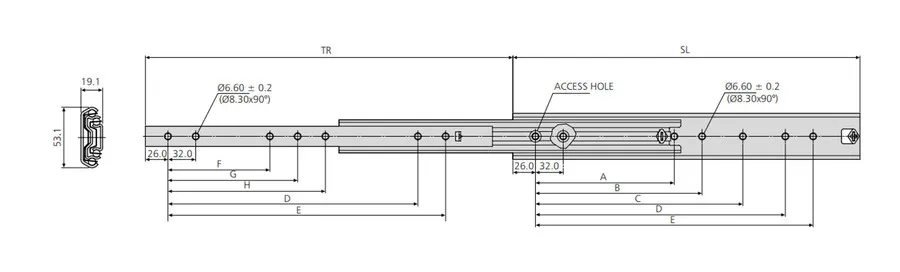 Prowadnica kulkowa DZ5321 / dł. 40 cm / 140 kg / wysuw ponad 100% 