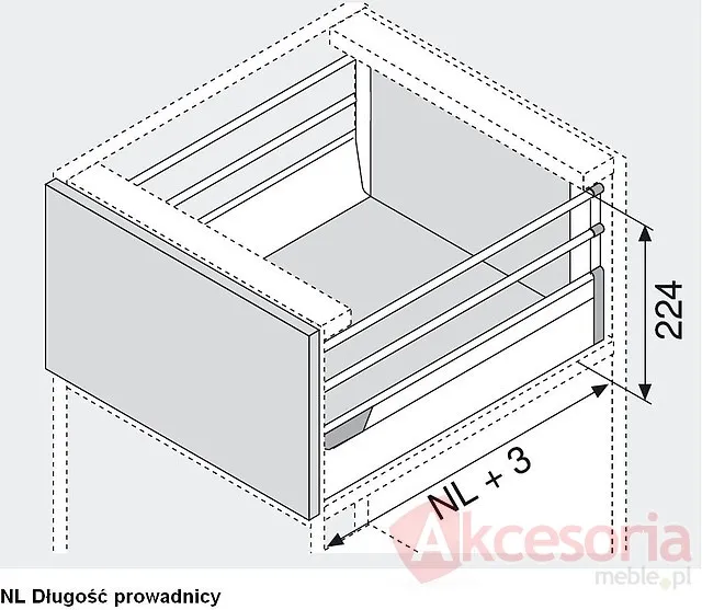 Tandembox Wys.D(M+2R)=198mm Głęb.55cm 30kg SZARA Hamulec