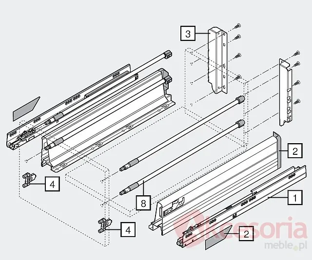 Tandembox Wys.D(M+2R)=198mm Głęb.55cm 30kg SZARA Hamulec