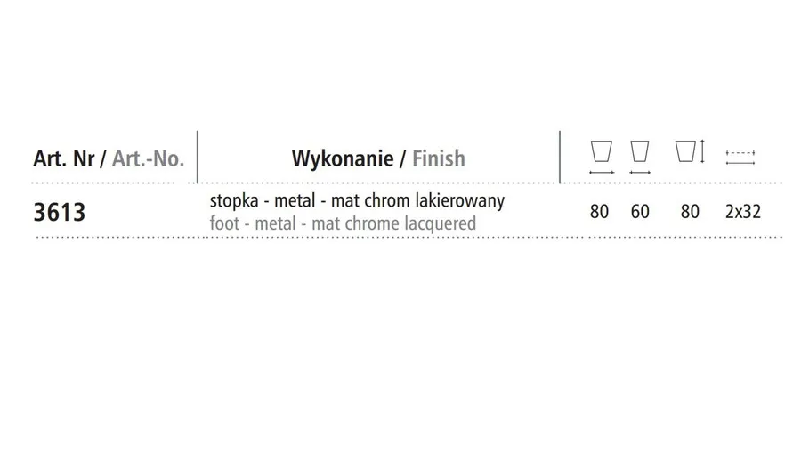 Nóżka 3613 Bez Regulacji wys 8cm MAT CHROM LAKIEROWANY