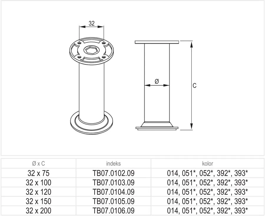 Stopka ALU-SO01 fi32 H150mm. aluminium/metal C-0/chrom