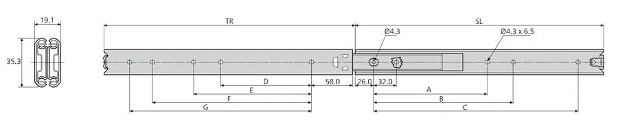 Prowadnica kulkowa nierdzewna DS0330 / dł. 70 cm / 35 kg / wysuw 100%