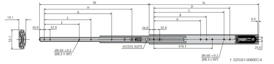 Prowadnica DZ5321-EC / dł. 70 cm / wysuw 100% / hamulec