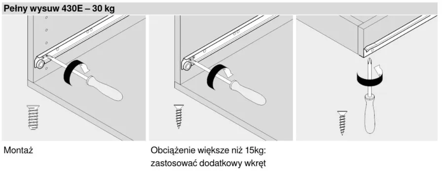 Prowadnica rolkowa 430E 50cm 30kg 100%wysuw Kremowo-Biała Blum
