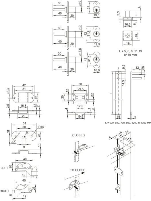 Zamek centralny przedni Siso - niklowany / L-600 / fi 19 mm / zaczep 8 mm