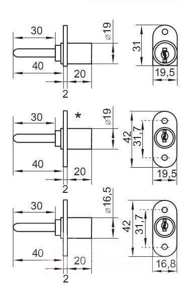 Zamek centralny przedni Siso - niklowany / L-700 / fi 19 mm / zaczep 8 mm