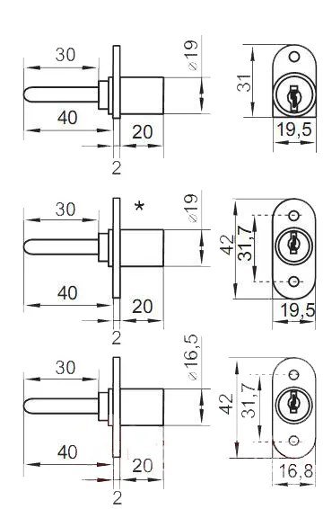 Zamek centralny przedni Siso - niklowany / L-1300 / fi 19 mm / zaczep 13 mm