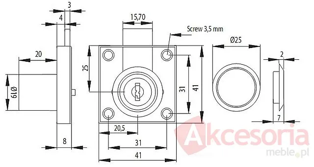 rysunek techniczny Zamek Patentowy X-954 Niklowany