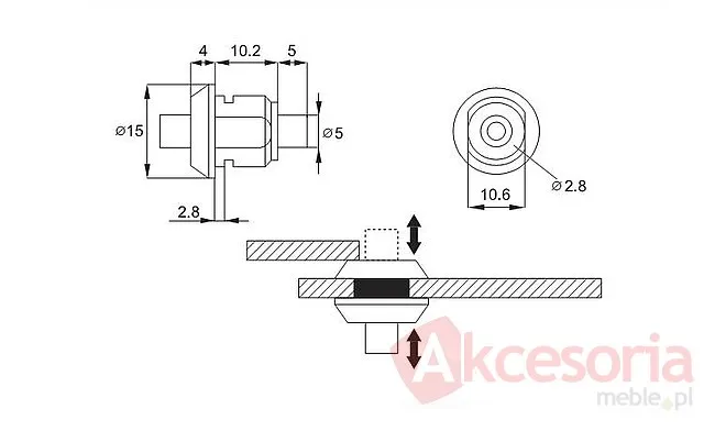 rysunek techniczny Zamek do szklanych drzwi Siso MINI - chrom / fi 12 mm