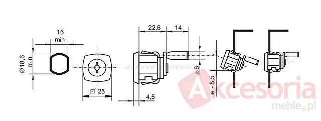 rysunek techniczny Zamek do drzwi metalowych Siso X-44/D - chrom