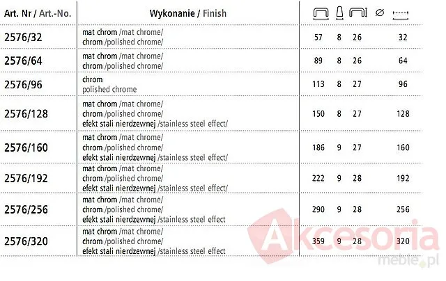 Uchwyt  Chrom 2576 dł. 740 mm Dodatkowa stopka