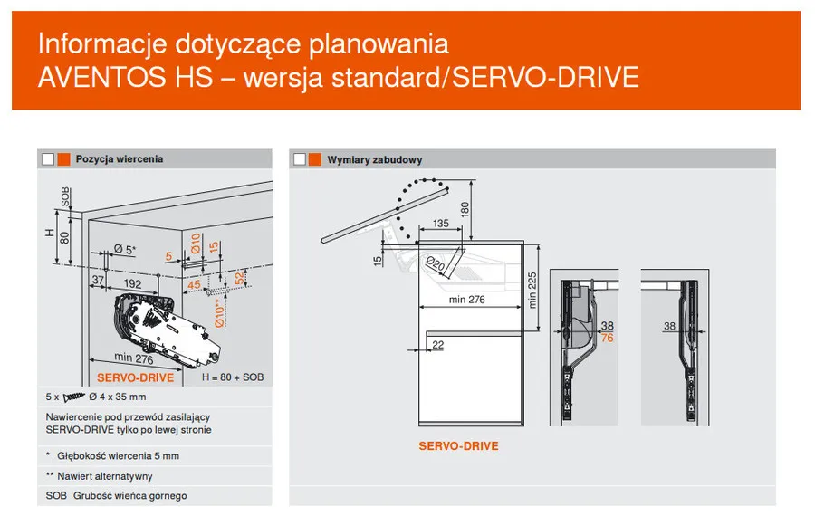 Zestaw AVENTOS HS / siłowniki 20S2C00 + podnośniki 20S3500 + zaślepki szare