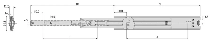 Prowadnica kulkowa DZ3320-50 / dł. 55 cm / 60 kg / wysuw ponad 100% 