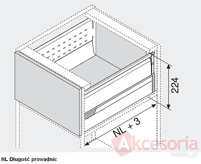 Szuflada Tandembox Wys.D=M+Boxside Z37H Dł.50cm 30kg SZARA