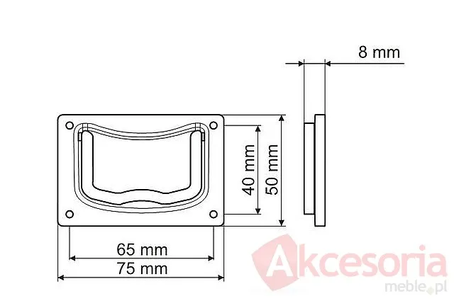 Rys. techniczny Kołatka UR11 ZnAl rozstaw 55mm patyna na mosiądzu