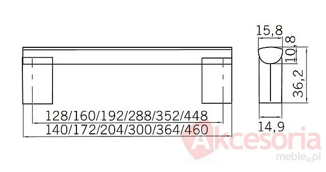 rysunek techniczny Reling 1478 z Kolekcji Catmo Rozstaw 288mm, Chrom Połysk