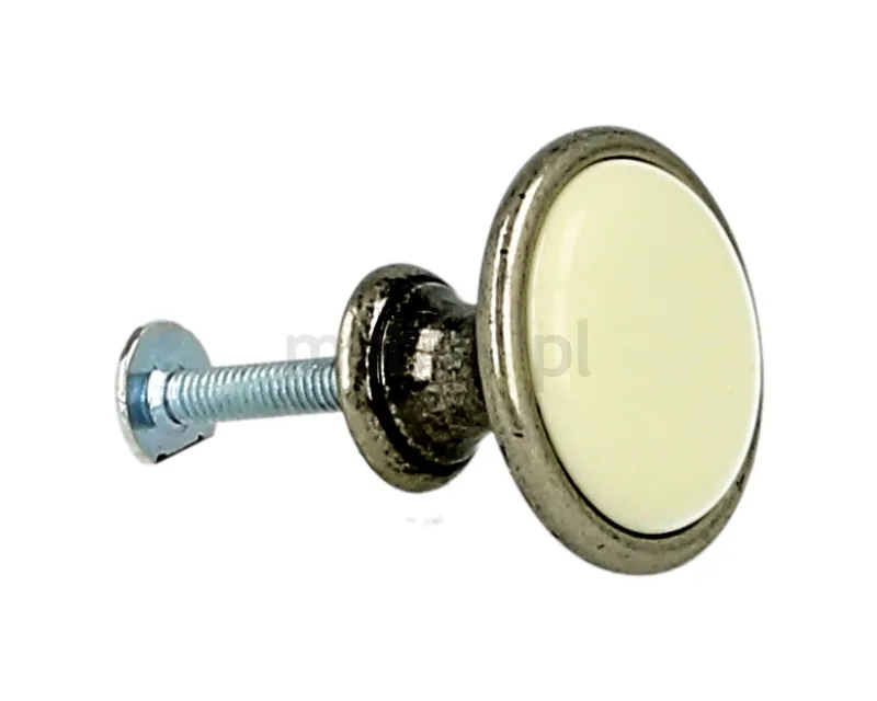 Gałka ROMANA 1700 - stare srebro, jasnobeżowa gładka porcelana / fi 29 mm