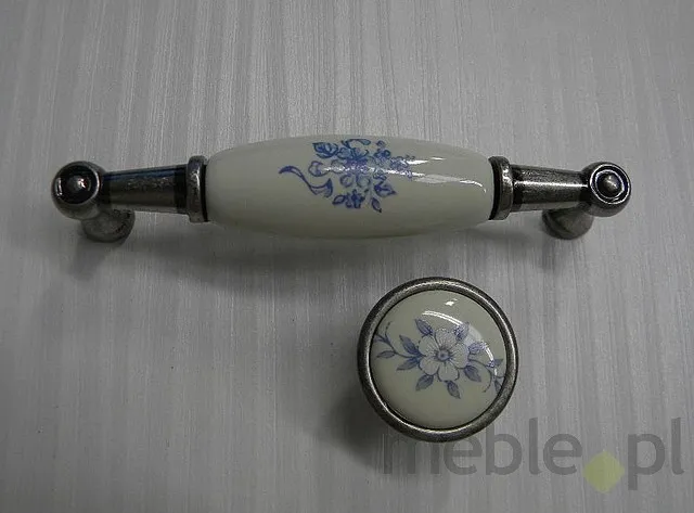 Aranżacja Gałka ROMANA 1700 - stare srebro, niebieski kwiat / fi 29 mm
