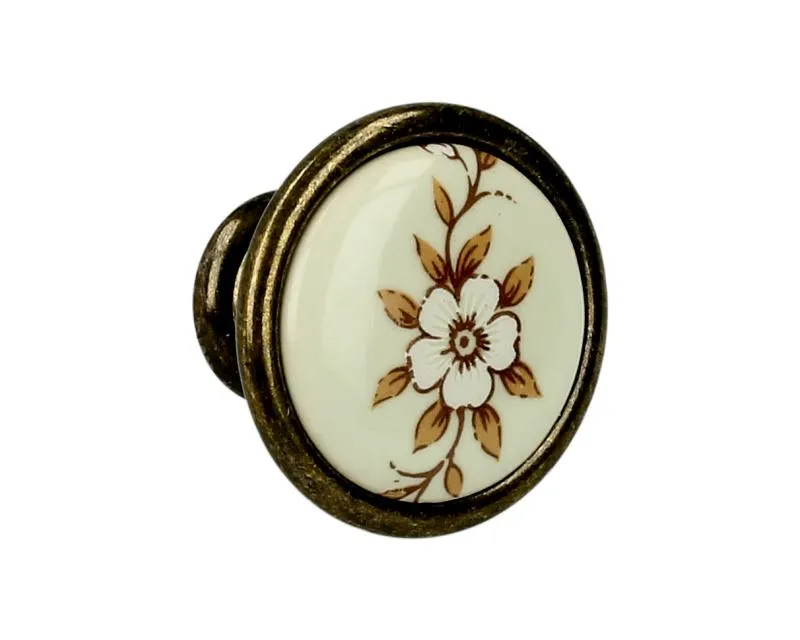 Gałka ROMANA 1700 - stary mosiądz, brązowy kwiat / fi 29 mm