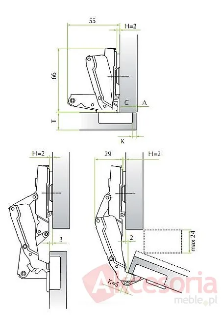 Zawias 175° Do Drzwi Składanych ZEWNĘTRZNY