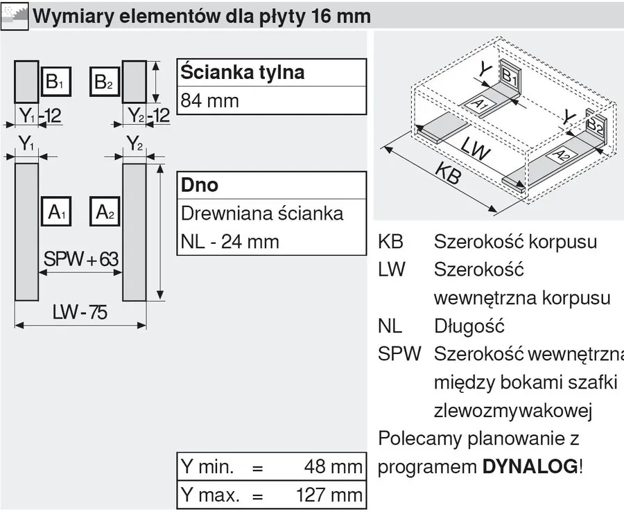 Szuflada Tandembox Wys.M=83mm ZLEWOZMYWAKOWA Dł.50cm 30kg SZARA