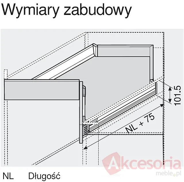 Szuflada narożna TANDEMBOX ANTARO z hamulcem / wys. M=83 mm / dł. 60 cm / 65 kg / biały