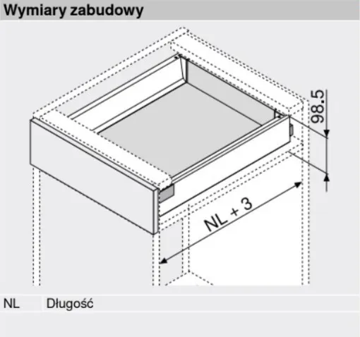 Szuflada TANDEMBOX ANTARO z hamulcem / wys. M=83 mm / dł. 60 cm / 65 kg / biały