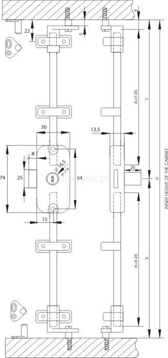 Zamek baskwilowy patentowy lewy Siso X-922 - niklowany / fi 16.5 mm / bez prętów