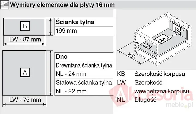 Szuflada Tandembox INTIVO Wys.D=198mm dł.35cm 30kg BIAŁA HAMULEC