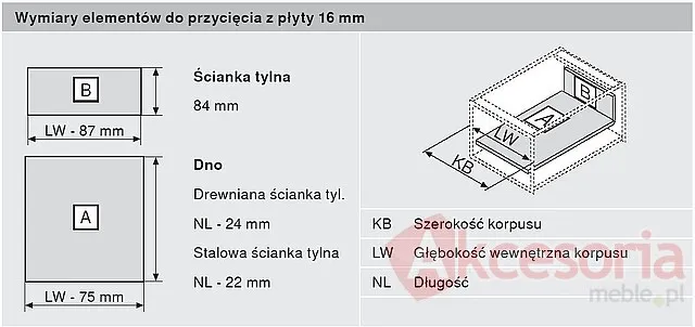 Szuflada INTIVO Wys.M=83mm dł.50cm 30kg INOX Hamulec Blum