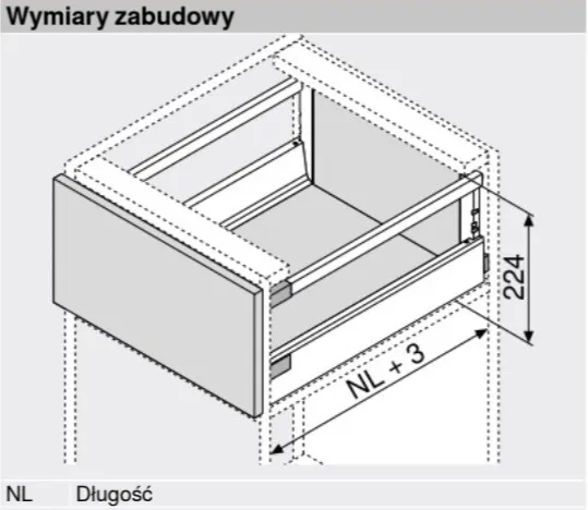 Szuflada TANDEMBOX ANTARO z hamulcem / wys. D=M+reling / dł. 40 cm / 30 kg / szary