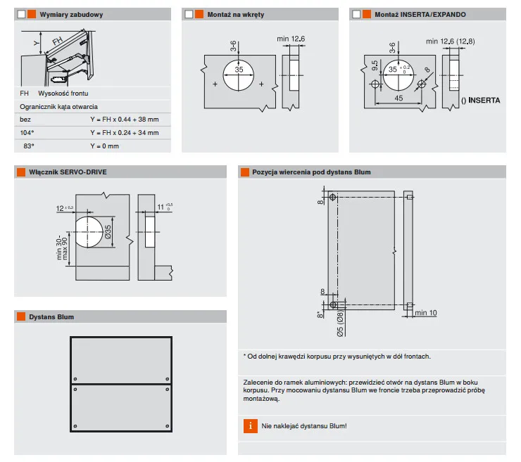Siłowniki Servo-Drive AVENTOS HF / LF 2600-5500 / białe zaślepki 