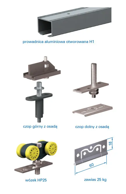 Zestaw HERKULES PLUS HP25 do 2 drzwi składanych / dł. 150 cm / 25 kg