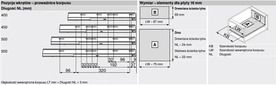 Szuflada TANDEMBOX ANTARO z hamulcem / wys. N=68 mm / dł. 50 cm / 30 kg / biały
