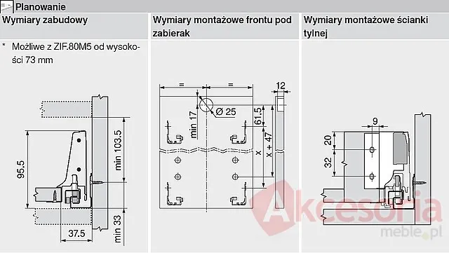Szuflada INTIVO Wewnętrzna Wys.M=83mm dł.50cm 30kg INOX HAMULEC