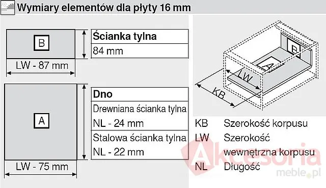 Szuflada INTIVO Wewnętrzna Wys.M=83mm dł.50cm 30kg INOX HAMULEC
