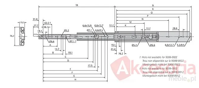 Prowadnica kulkowa 9308-0018 Z Blokadą 100% dł.45.72cm LEWA