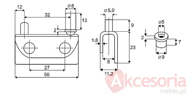 rysunek techniczny Zawias Do Szkła 11.300 Osiowy Aluminium Komplet