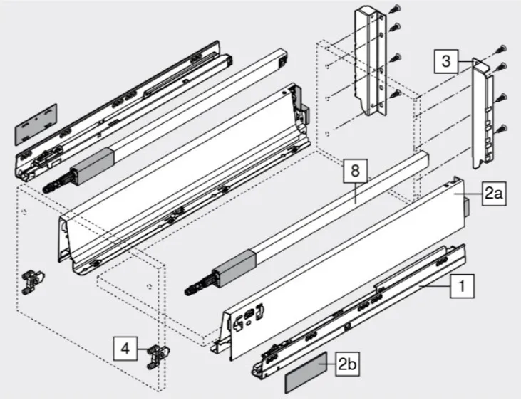 Szuflada TANDEMBOX ANTARO z hamulcem / wys. D=M+reling / dł. 50 cm / 30 kg / biały