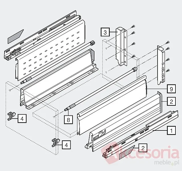 Szuflada Tandembox Wys.D=M+Boxside Dł.prowadnic 55cm 50kg SZARA