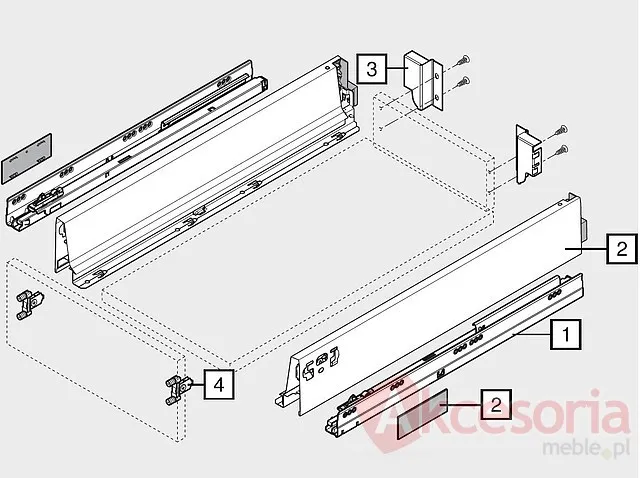 Tandembox Plus Wys.M=83mm Głęb.55cm 30kg SZARA Z Hamulcem Blum