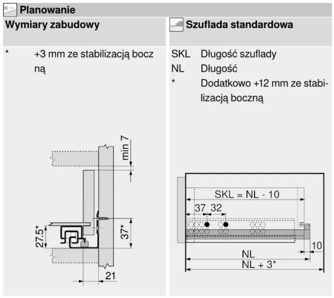 Stabilizacja Do Prowadnic Tandem 560H o dł.42-60cm z BLUMOTION