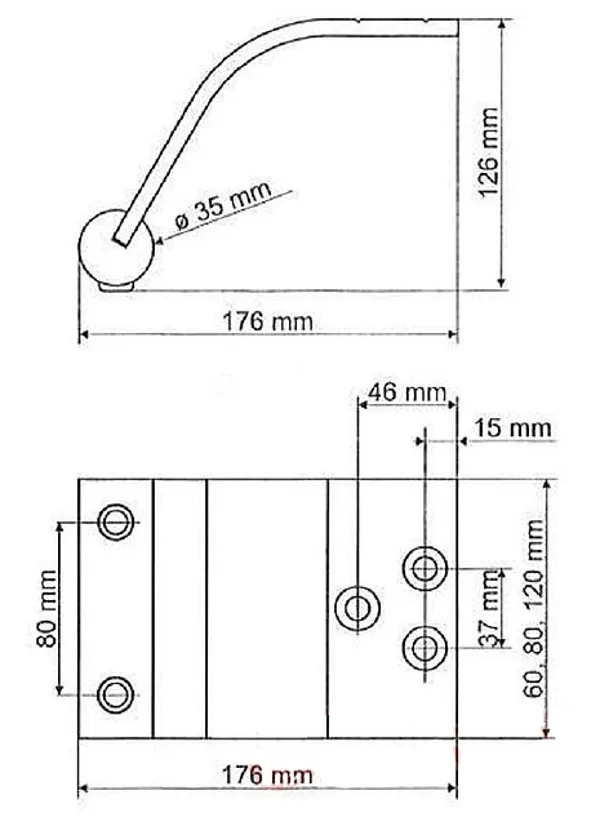 (W)Nóżka NA 105 Bez Regulacji wys. 12,6cm szer 8cm ALUMINIUM