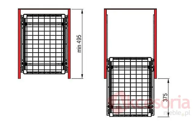 Rys. techniczny Szuflada MD Wewnętrzna 30 Metal lakier srebrny wys. 150mm