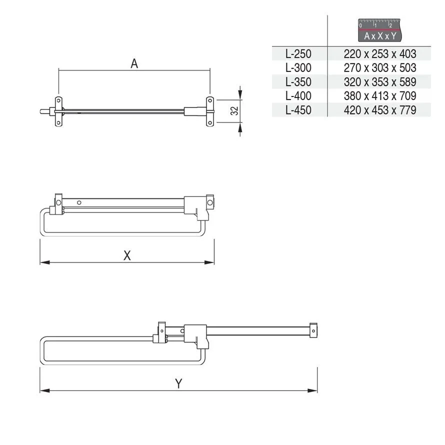 Wieszak wysuwny L 350 metal/tworzywo nikiel