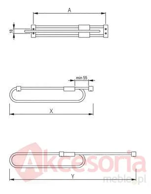 Rys. techniczny Wieszak wysuwny E50 400 metal/tworzywo chrom/czarny Zmiana kodu