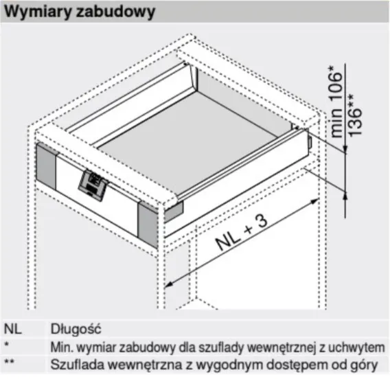Szuflada wewnętrzna TANDEMBOX ANTARO z hamulcem / wys. M=83 mm / dł. 55 cm / 30 kg / szary