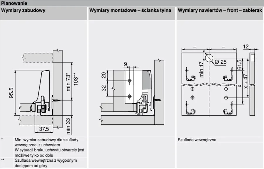 Szuflada wewnętrzna TANDEMBOX ANTARO z hamulcem / wys. M=83 mm / dł. 45 cm / 30 kg / biały