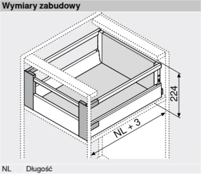 Szuflada wewnętrzna TANDEMBOX ANTARO z hamulcem / wys. D=M+Reling / dł. 45 cm / 30 kg / biały