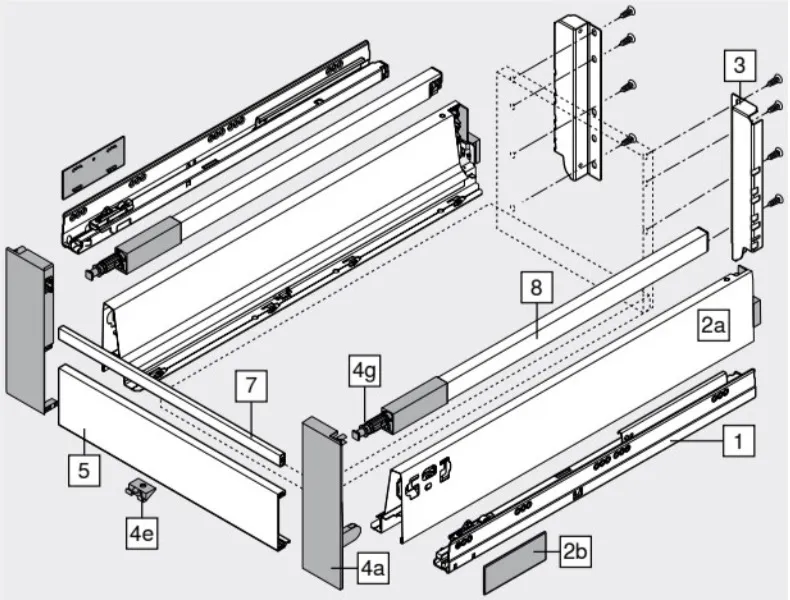 Szuflada wewnętrzna TANDEMBOX ANTARO z hamulcem / wys. D=M+Reling / dł. 50 cm / 30 kg / biały
